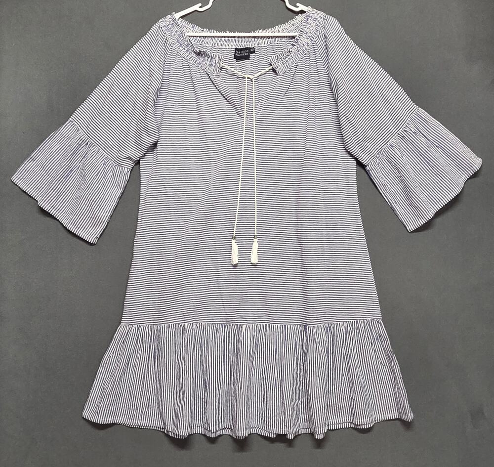 Madison Mathews Tunic Seersucker Dress XL Relaxed Coastal Resort Striped
